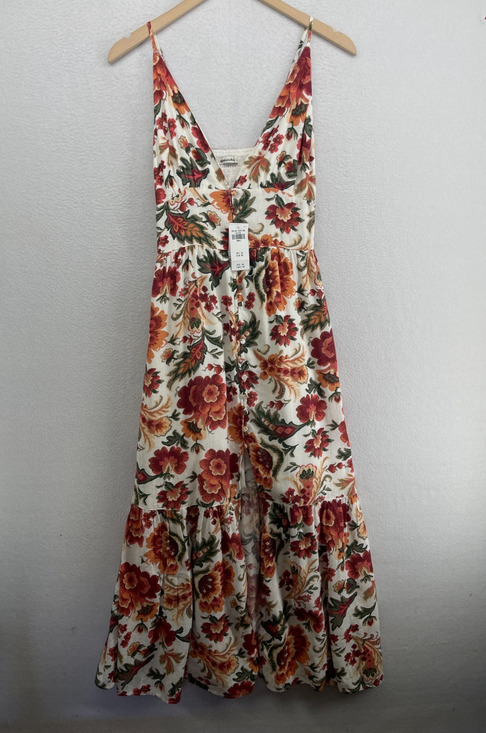 Abercrombie & Fitch Dresses & Skirts - ABERCROMBIE & FITCH Dress S Floral Maxi Smocked Tiered Linen Blend Orange NEW